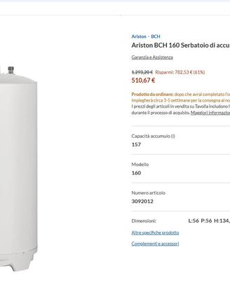 Boiler Ariston BCH 160L NUOVO