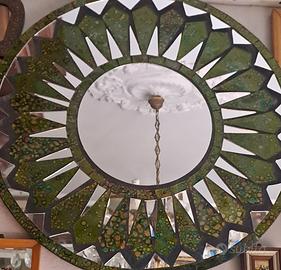 Specchio da parete, verde, con motivi elaborati