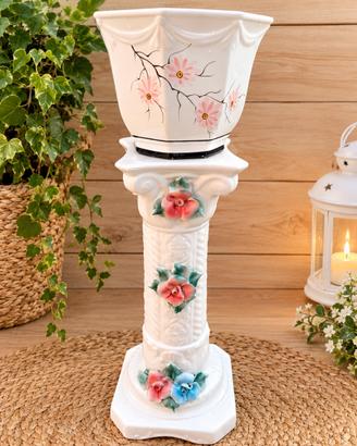 Colonna con vaso in ceramica vintage