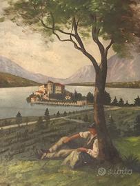Riposo contadino a Castel Toblino - olio su tavola