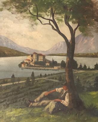 Riposo contadino a Castel Toblino - olio su tavola