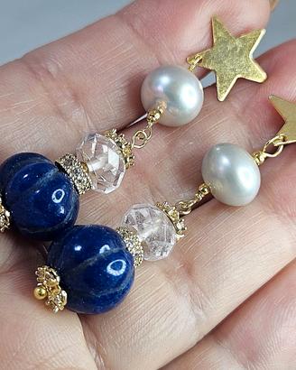 Orecchini in argento 925, zaffiri, perle, ametista