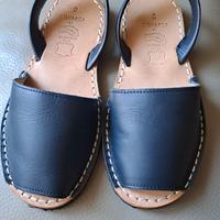 Sandalo Minorchina bambina in pelle blu e cuoio