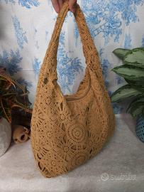 Borsa hobo cotone uncinetto a spalla ~ Nuova
