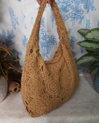 Borsa hobo cotone uncinetto a spalla ~ Nuova
