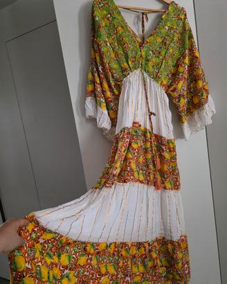 Abito lungo fantasia limoni Moda D'Amare