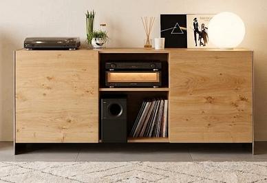 Tris Soggiorno Artigianale Unico – Rovere/acciaio