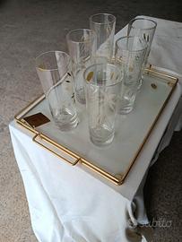 vassoio Dorato Athenae sei bicchieri in cristallo 