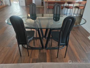 Set Tavolo Ovale in Vetro + 4 Sedie Design Vintag