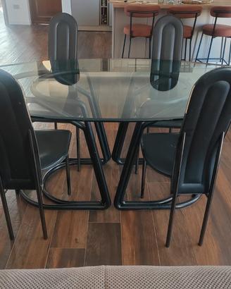Set Tavolo Ovale in Vetro + 4 Sedie Design Vintag