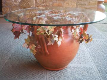 Tavolino terra cotta cristallo 100