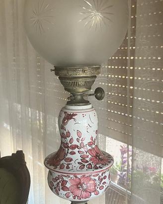 Lampada a petrolio vintage ceramica dipinta a mano