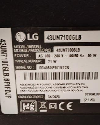 tv LG 43 pollici schermo rotto per ricambi
