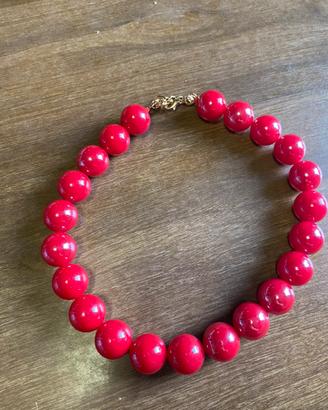 Collana girocollo con perle grosse rosse