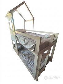 Letto a castello casetta  bianco stile Montessori