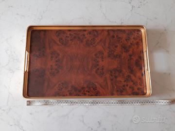 Vassoio anni'80 radica e metallo dorato MB  PATENT