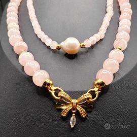 collana in quarzo rosa doppio giro