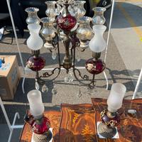 Lampadario vintage 3 luci + 2 abat-jour