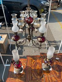 Lampadario vintage 3 luci + 2 abat-jour