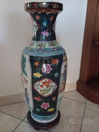 Vaso orientale decorato con base in legno – 60 cm