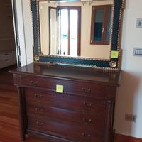 cassettiera più specchio vintage marrone scuro