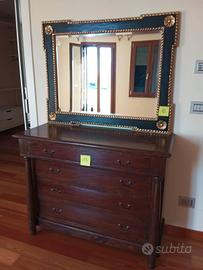 cassettiera più specchio vintage marrone scuro