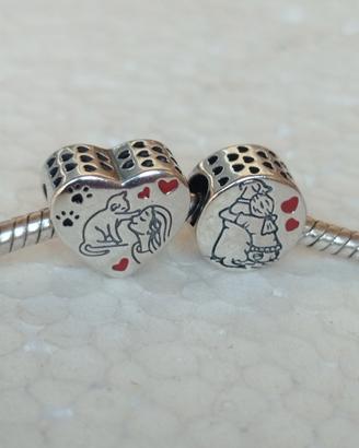 2 charm nuovi amore cane gatto argento s925