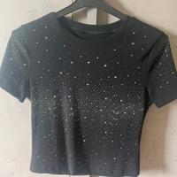 Top nero con strass - Taglia unica
