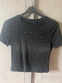 Top nero con strass - Taglia unica