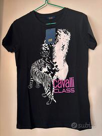 T-Shirt nera Cavalli Class nuova con cartellino