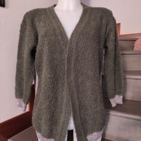 Cardigan bouclé verde militare 