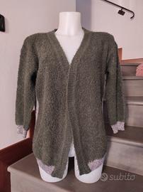 Cardigan bouclé verde militare 