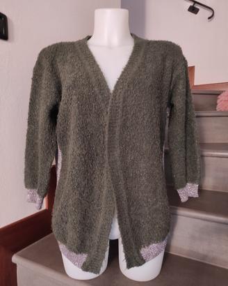 Cardigan bouclé verde militare 