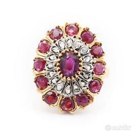 Anello Vintage oro e argento con Rubini e Diamanti