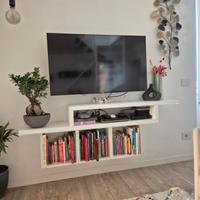  Mobile TV sospeso Lube bianco + 3 cubi modulari 