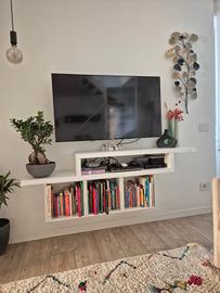  Mobile TV sospeso Lube bianco + 3 cubi modulari 