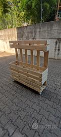 Fioriera legno massello -Doppia vasca, ruote, telo