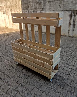 Fioriera legno massello -Doppia vasca, ruote, telo