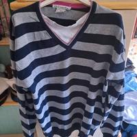 Maglione scollo V con inserto girocollo strisce XL