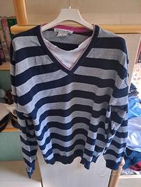 Maglione scollo V con inserto girocollo strisce XL