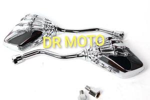 Coppia specchietti cromato nero mano scheletro