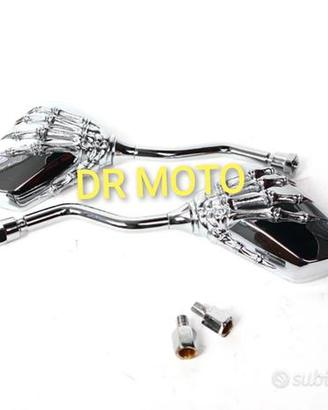 Coppia specchietti cromato nero mano scheletro