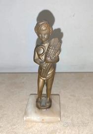 Statuetta Bambino in Ottone su Marmo - Putto 