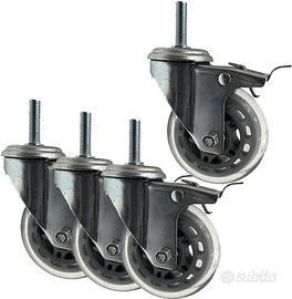 4 Ruote Gommate Mobili Perno M8 75mm