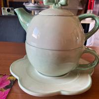 Set da te monoporzione in ceramica verde pastello