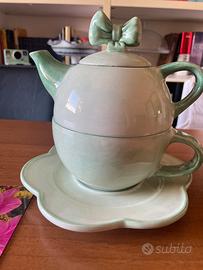 Set da te monoporzione in ceramica verde pastello