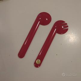 Guzzini Luna posate insalata vintage anni 80 rosse