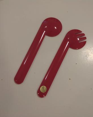 Guzzini Luna posate insalata vintage anni 80 rosse