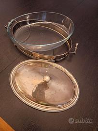Pentola vetro pyrex con base e coperchio silver pl