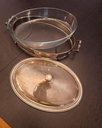 Pentola vetro pyrex con base e coperchio silver pl